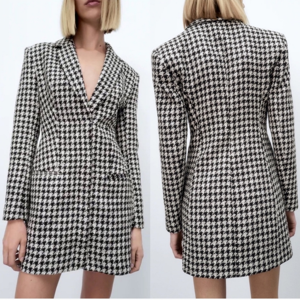 Zara* Houndstooth blazer dress with shoulder pads - Picture 10 of 16